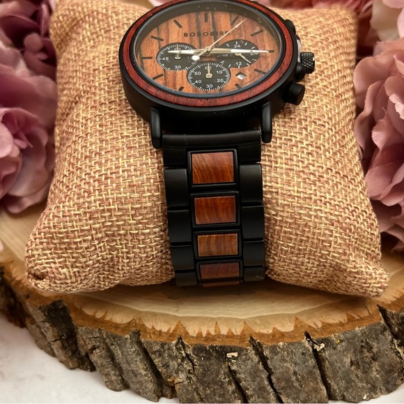 Luxury Zebra and Ebony Wood Chronograph Military Quartz Watch - Picture 9 of 16